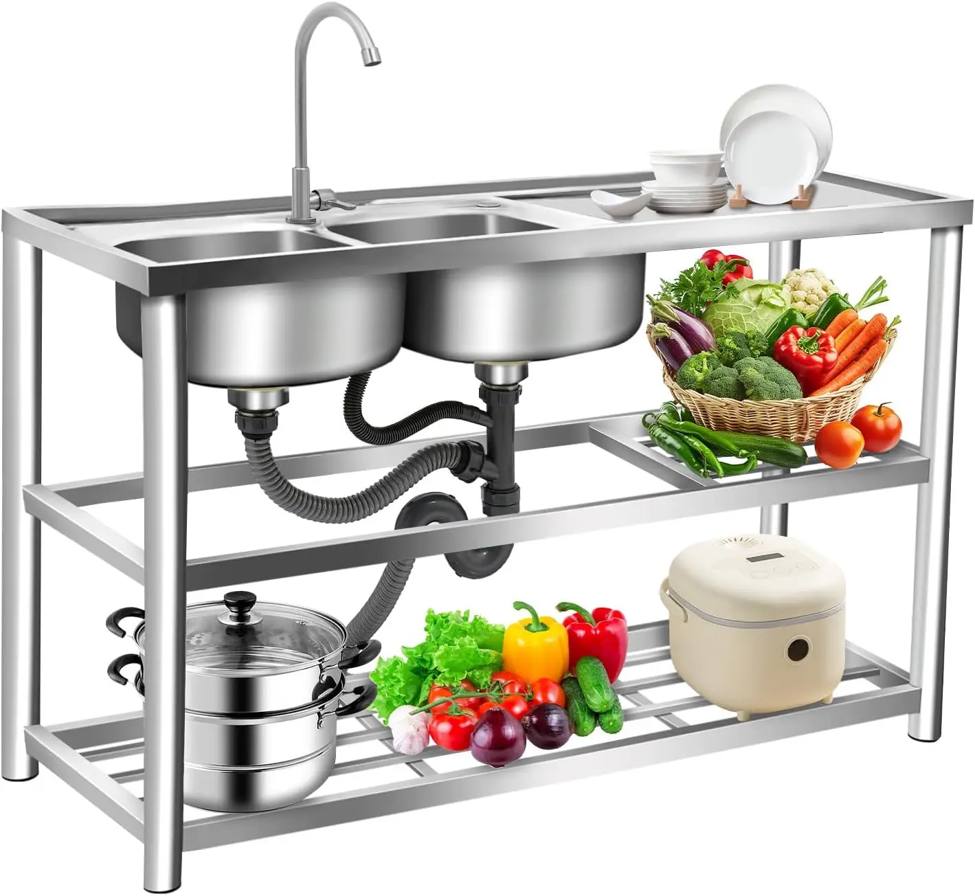 3 Tiers Freestanding Stainless - Commercial Kitchen Sink review and price